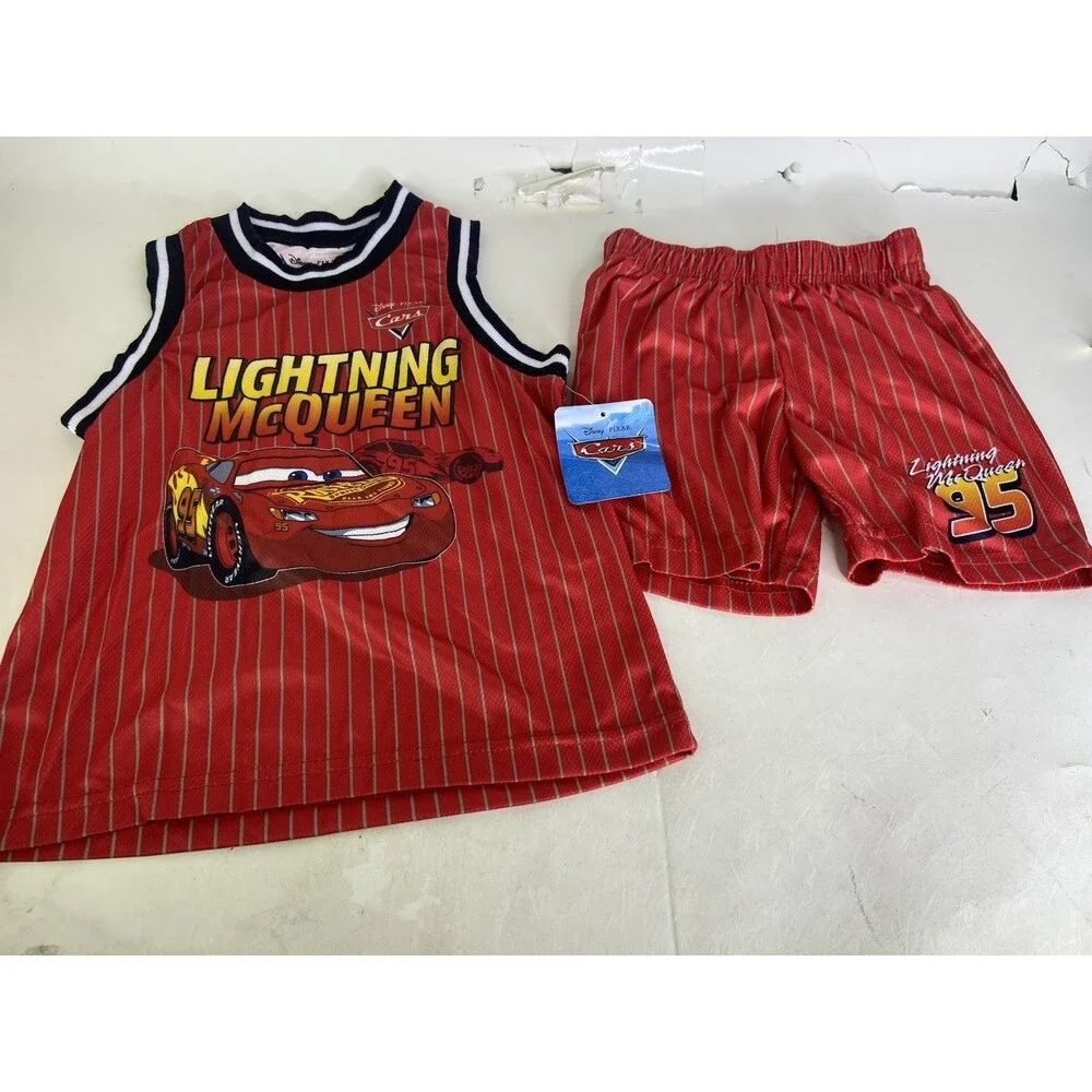 Disney Cars Lightning McQueen 2 Piece Jersey Shirt Shorts Set Outfit Boys Size 4